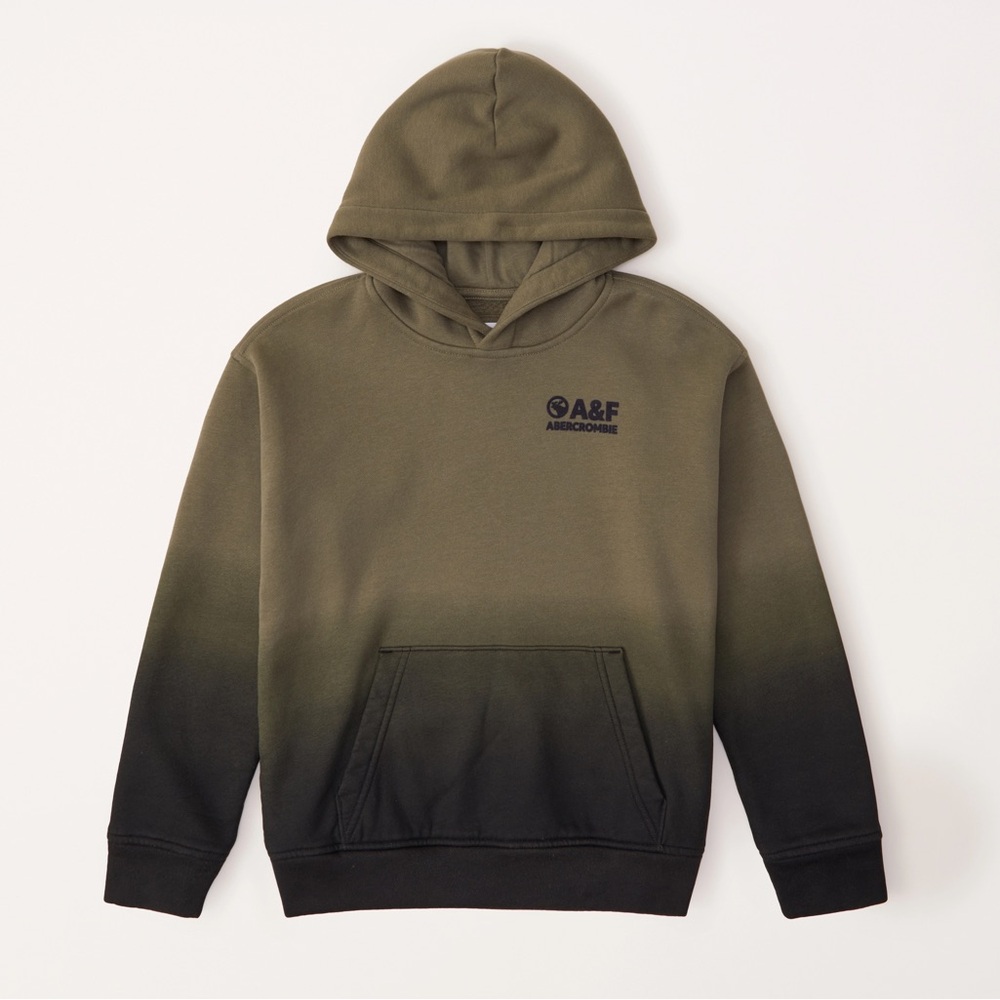 Abercrombie kids tie-dye flock graphic logo popover hoodie green